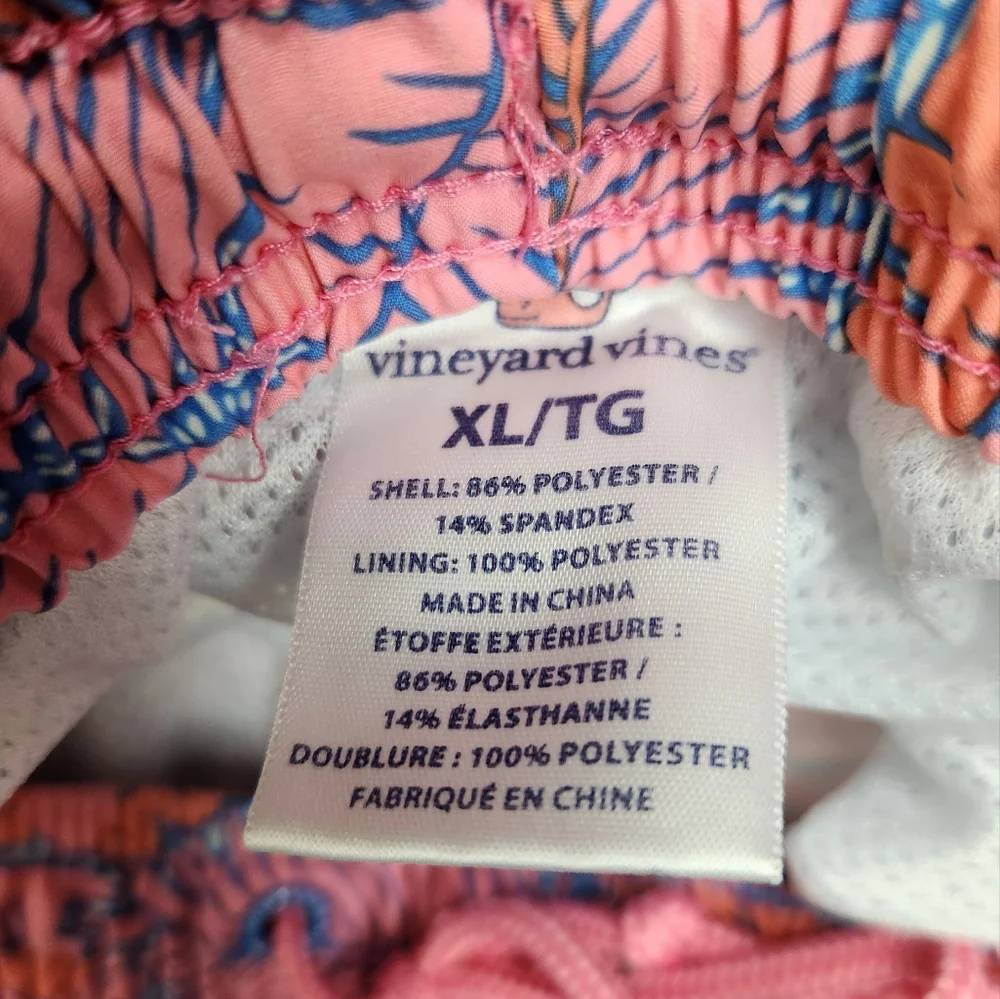Vineyard Vines Printed Chappy Island Palms Swim Trunks Pink Orange Mens Size XL